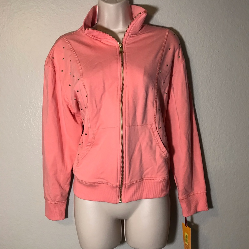 Ruby Rd. Salmon Studded zip up jacket NWT